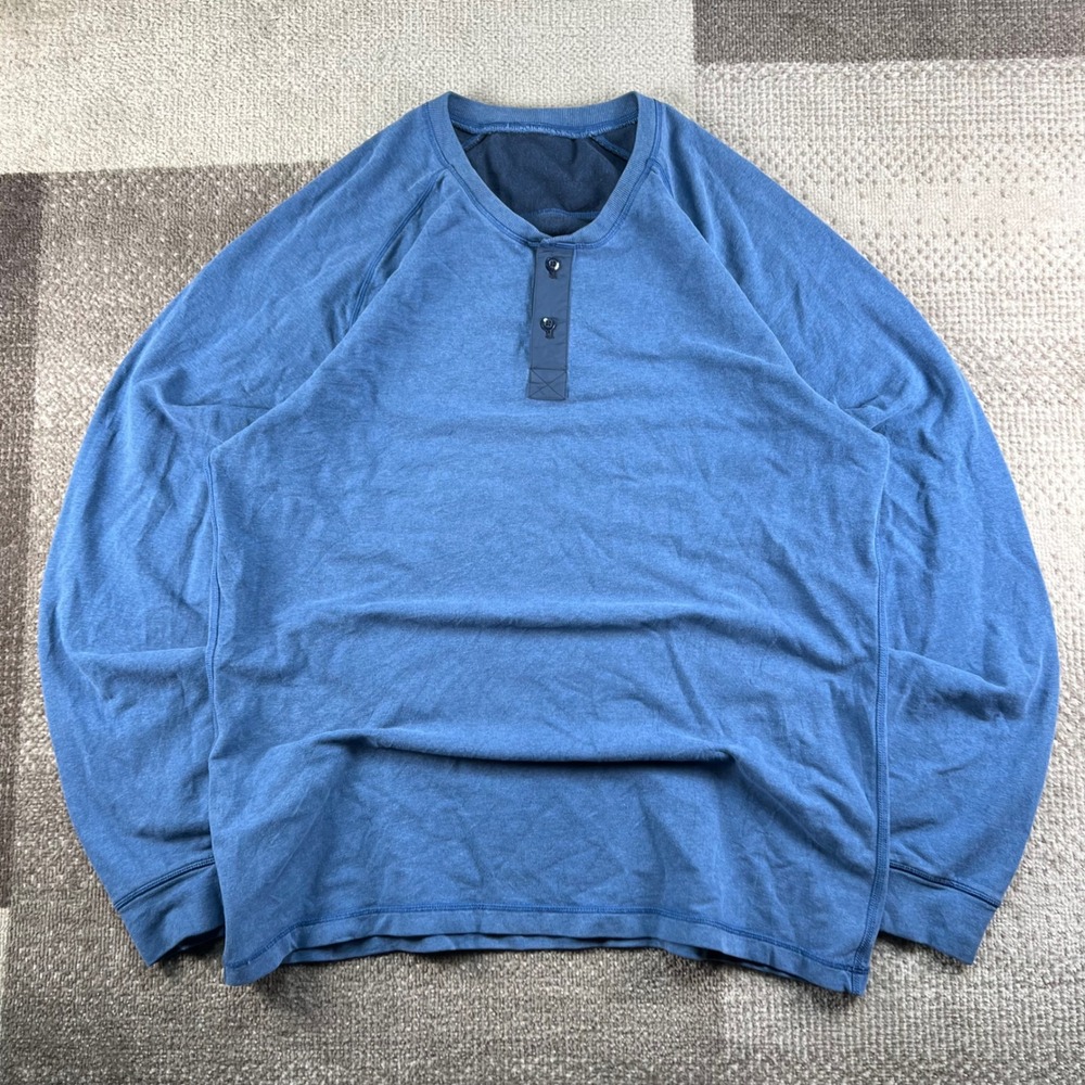 Lululemon Mens Size XL Henley Long Sleeve Shirt Blue Heathered Raglan Pullover